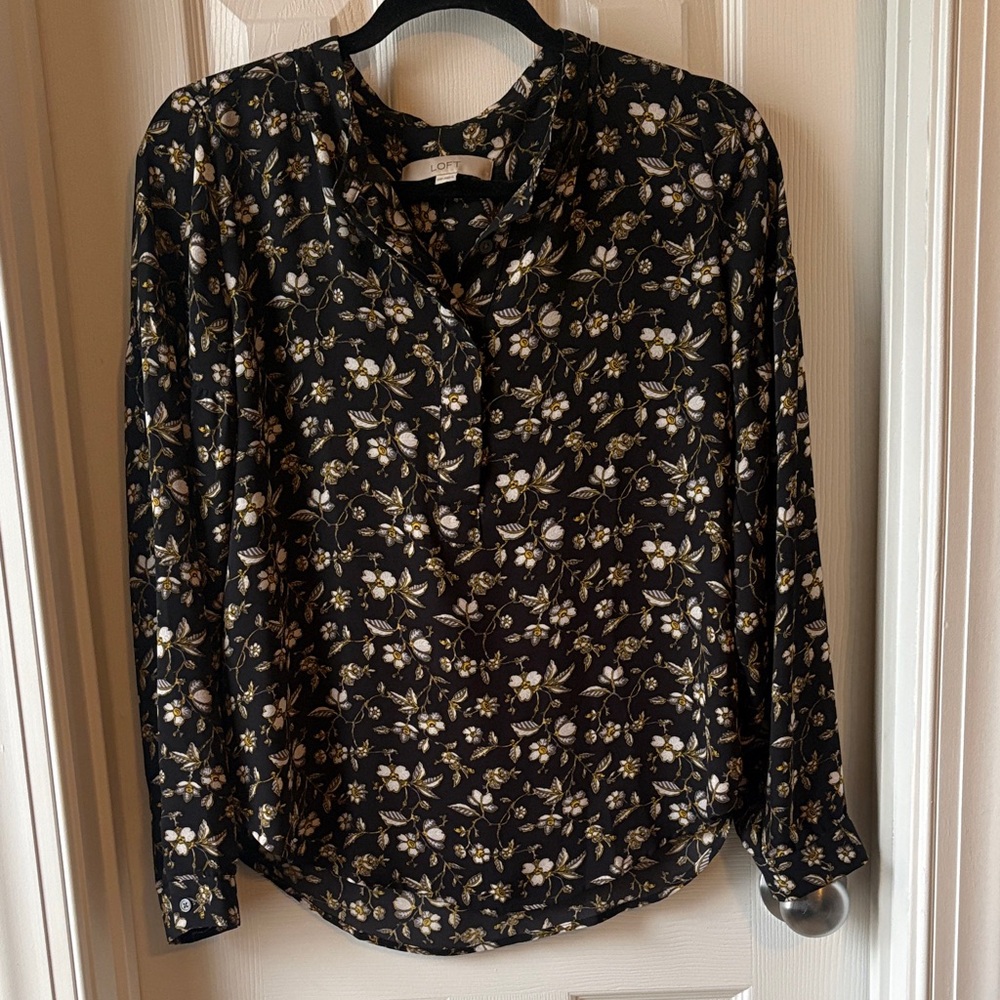 LOFT Black Floral Blouse